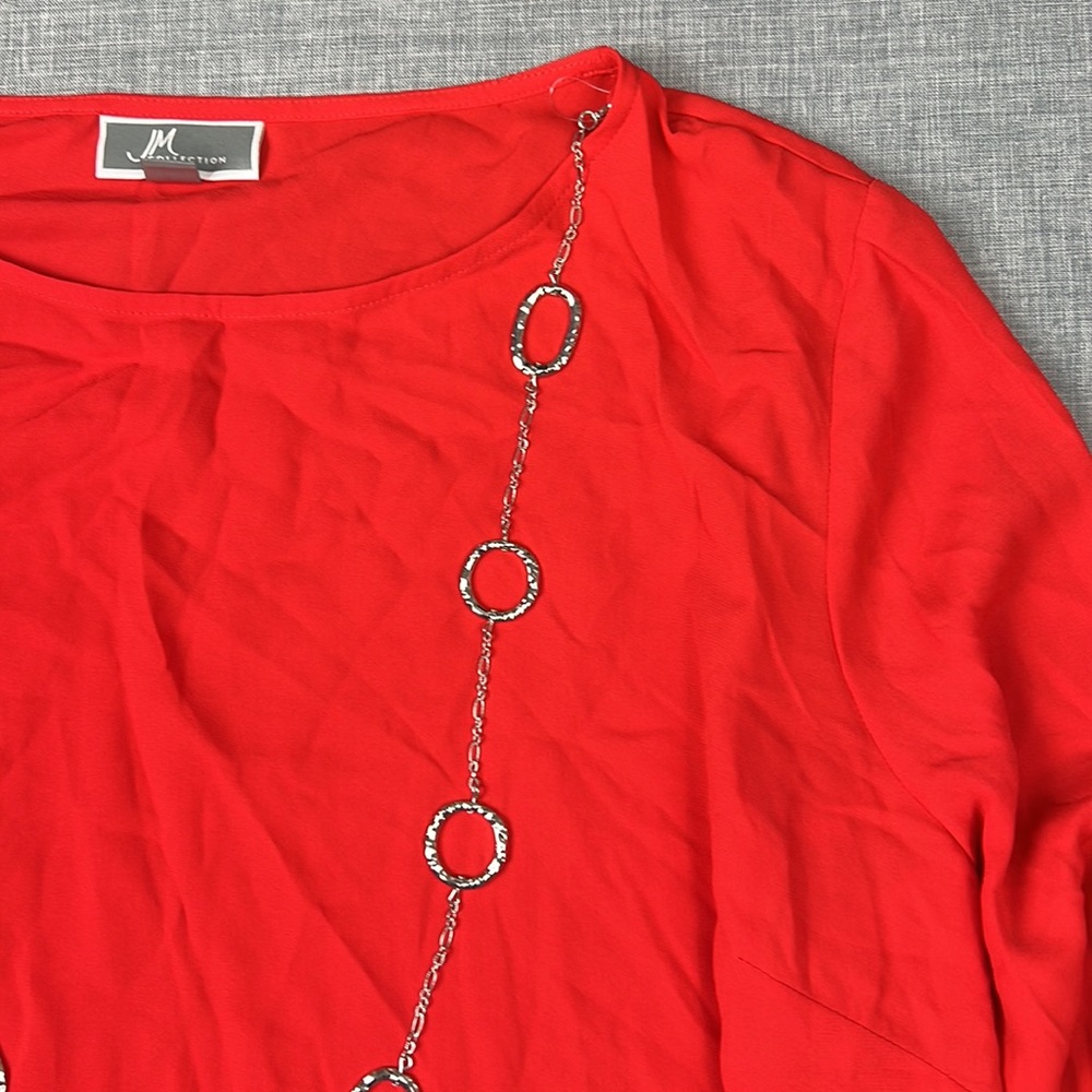JM Collection Red Pintuck Sleeve Necklace Top Sizes Large & XL - Picture 3 of 5